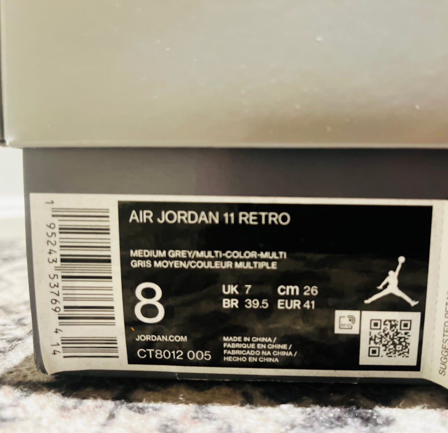 MENS GREY AIR JORDAN 11 RETRO SIZE US 8