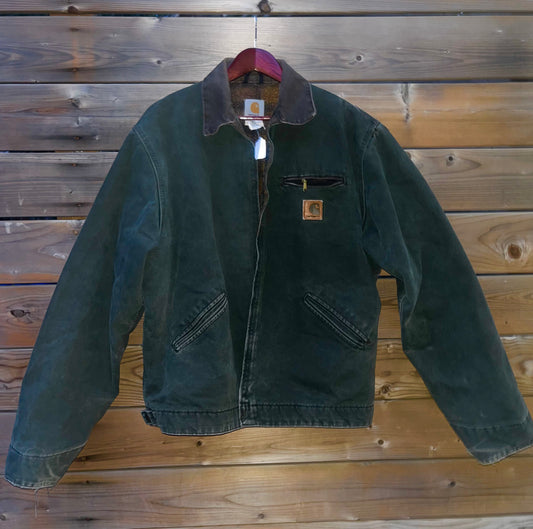 VINTAGE CARHARTT DETROIT CANVAS WORK JACKET OLIVE GREEN SIZE LARGE BLANKET LINED