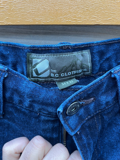 VINTAGE B.C. CLOTHING BLUE DENIM JEANS SIZE 34 X 32 FLANNEL LINED